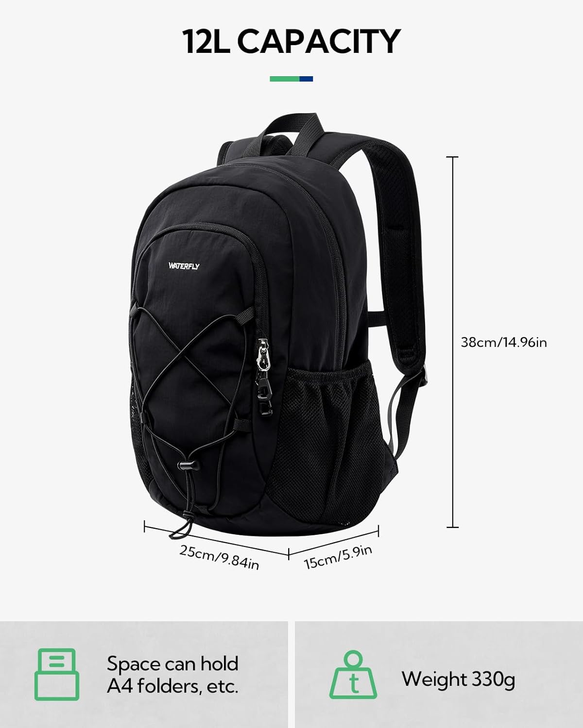 WATERFLY 12L Small Hiking Backpack: Day Pack Lightweight Travel Bag Camping Fitness Cycling Outdoor Sports Daypack For Women Men Teenager