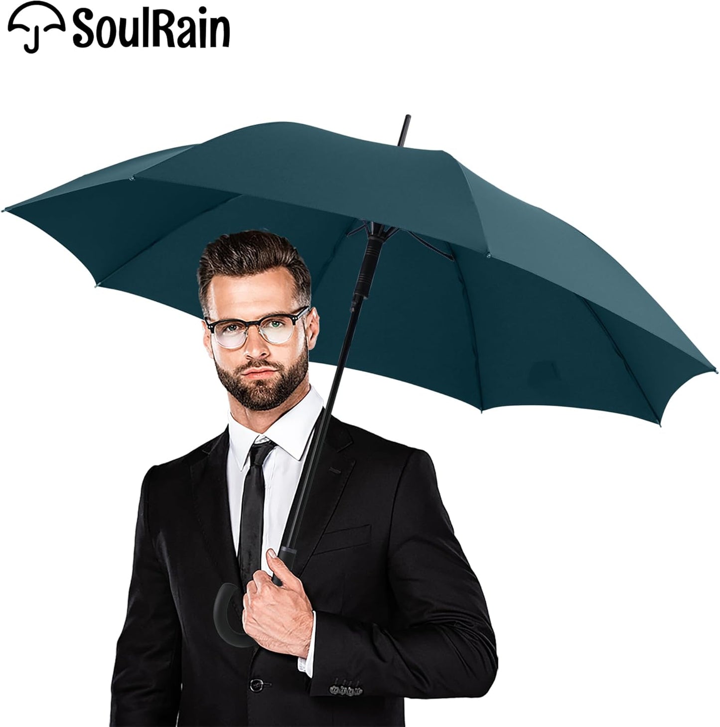 SoulRain 50 Inch Large Stick Umbrella Windproof Automatic Open Oversized J Handle Umbrellas for Men and Women Unbreakable Strong Travel Golf Umbrella