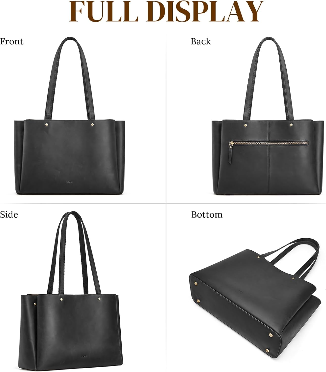 S-ZONE Genuine Leather Tote Bag for Women Work Large Shoulder Handbag with Zipper Compartment for Travel Professional