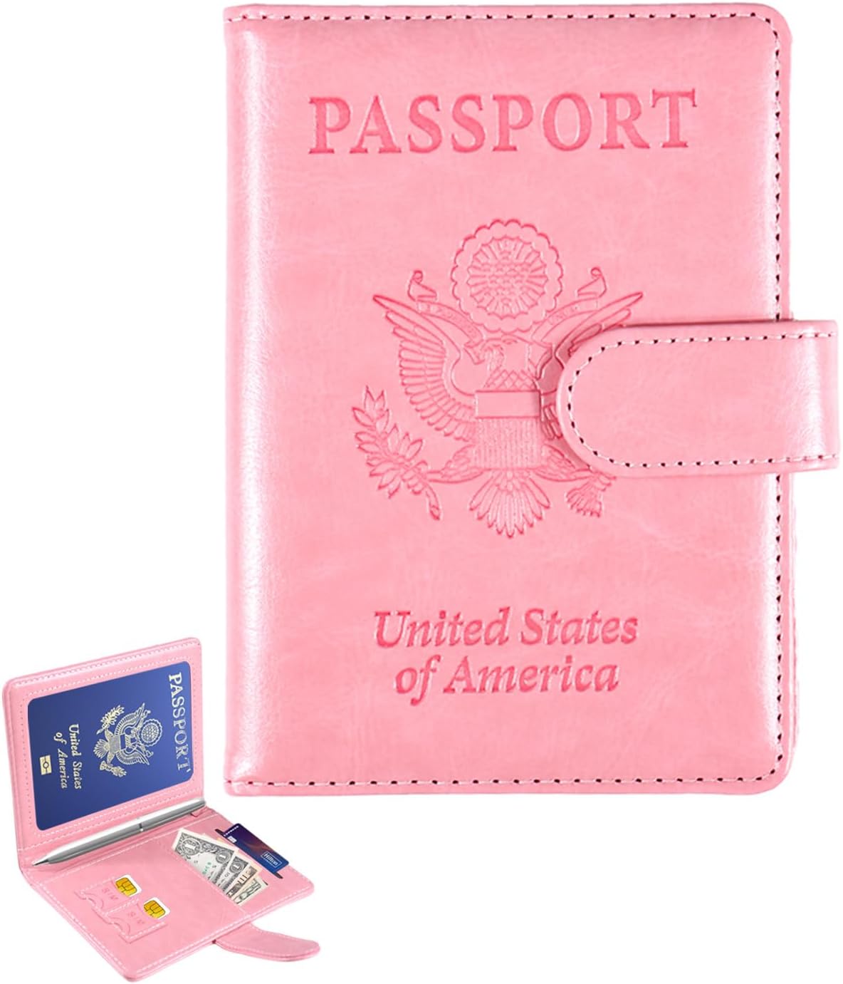 Sizobi Passport Holder for Travel, RFID Passport Cover Wallet for Women Men, Leather Passport Book Card Holder Case for International Travel Must Haves Accessories, Cruise Ship Essentials Gifts, Pink