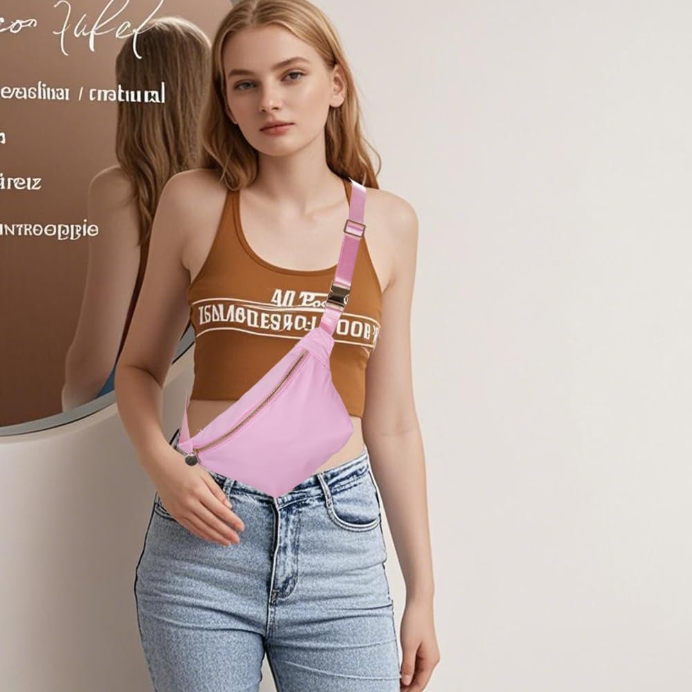 Fanny Pack Travel Belt Bag Stadium Sling Bags Approved Water-resistant Nylon Crossbody Bags for Women (Light Pink)