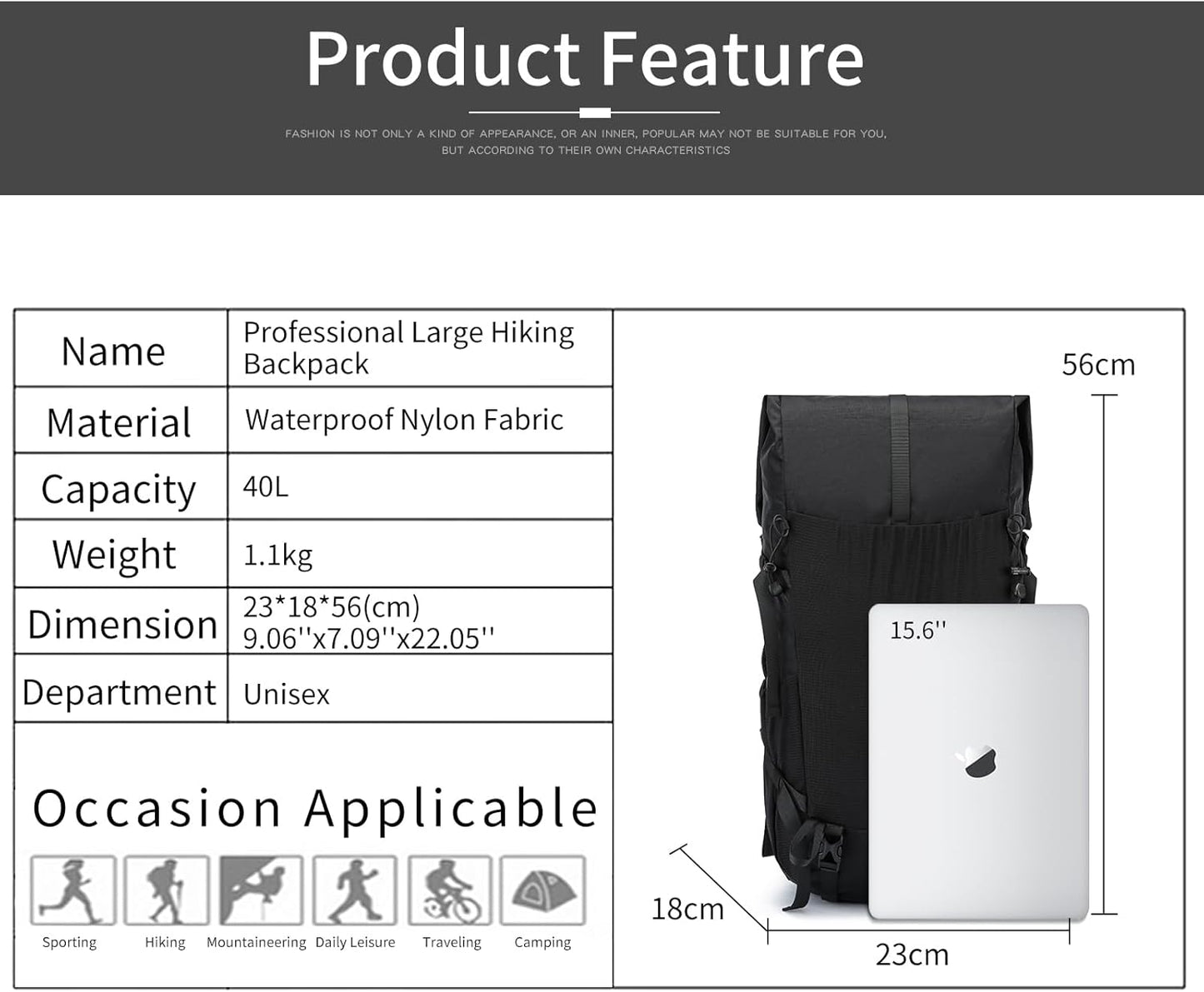 Hiking Backpack,30L +10L Extra Large Capacity Hiking Bag,Internal Frame Camping Backpack,Upgraded X-PAC Lightweight Sport Daypack Travel Backpacks Fit For Mountain Climbing Camping (Black)