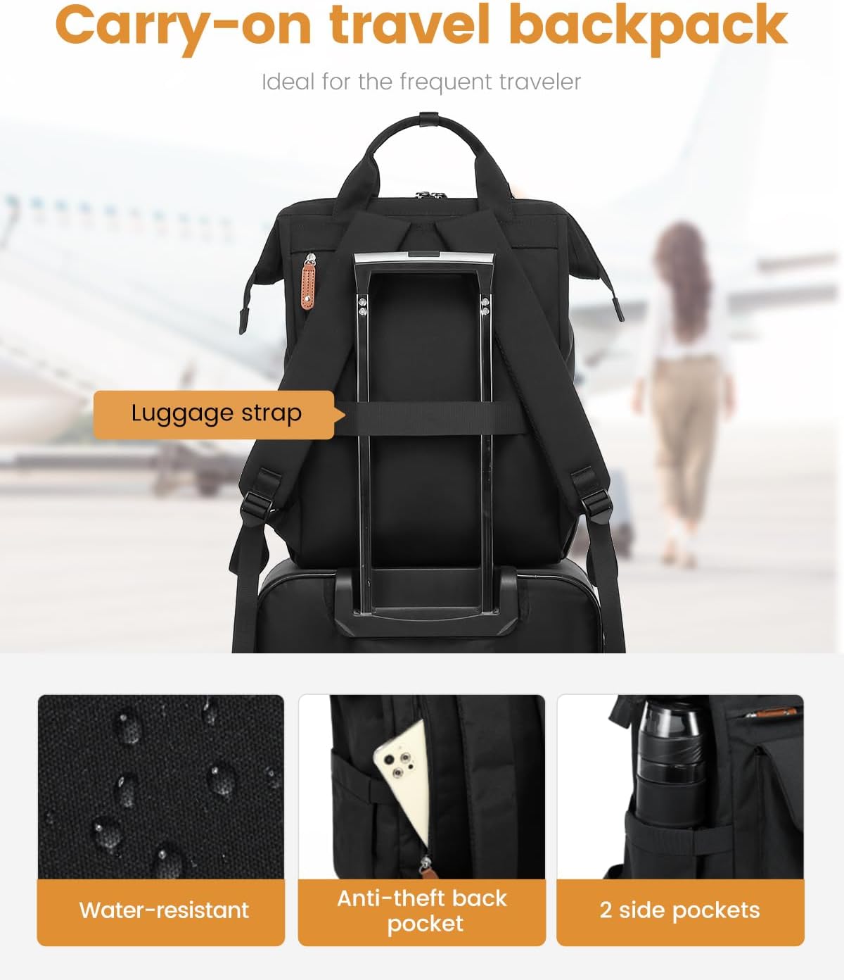 LOVEVOOK Laptop Backpack for Women, School Backpack for Teen Girls, Work Travel Backpack Purse, Commuter Business Computer Bag Teacher Nurse Bags, College Student Bookbag, 15.6 Inch, Black-brown