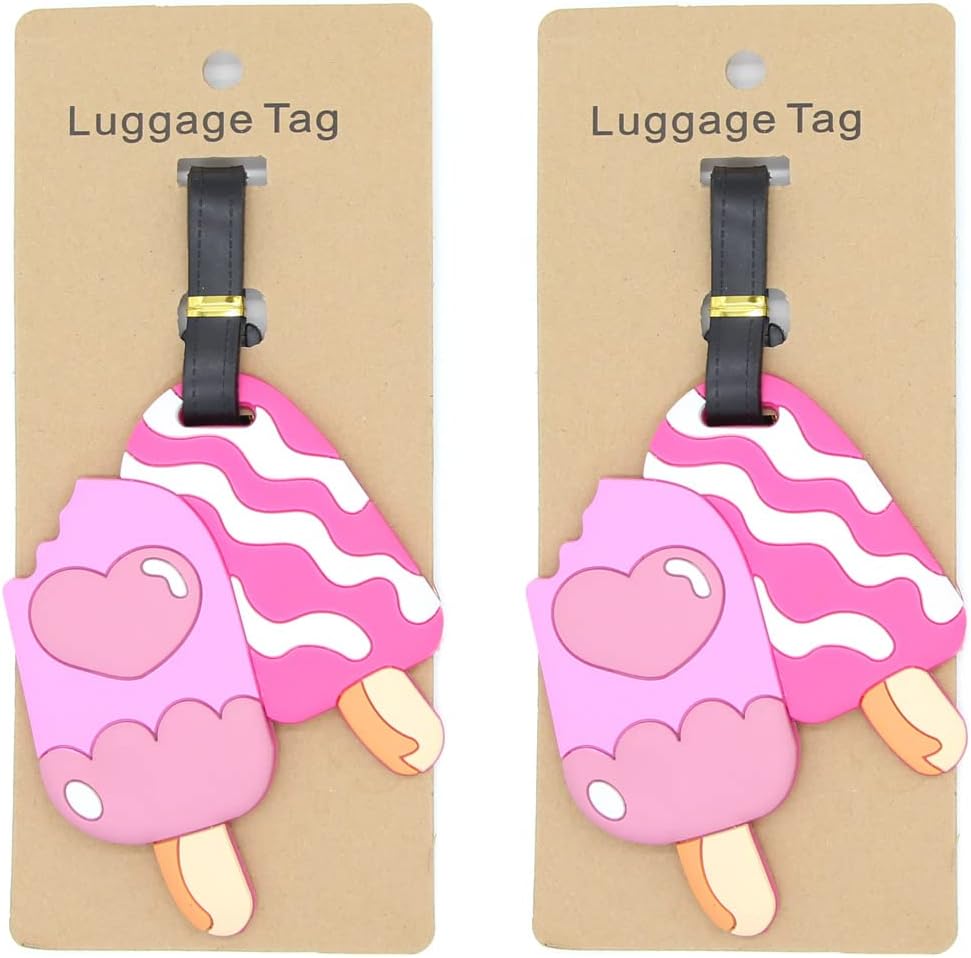 Ice Cream Luggage Tags for Suitcases 2-Pack Cute Silicone Luggage Tag with Name ID Card Funny Suitcase Label