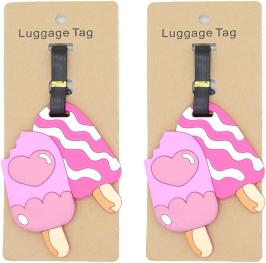 Ice Cream Luggage Tags for Suitcases 2-Pack Cute Silicone Luggage Tag with Name ID Card Funny Suitcase Label