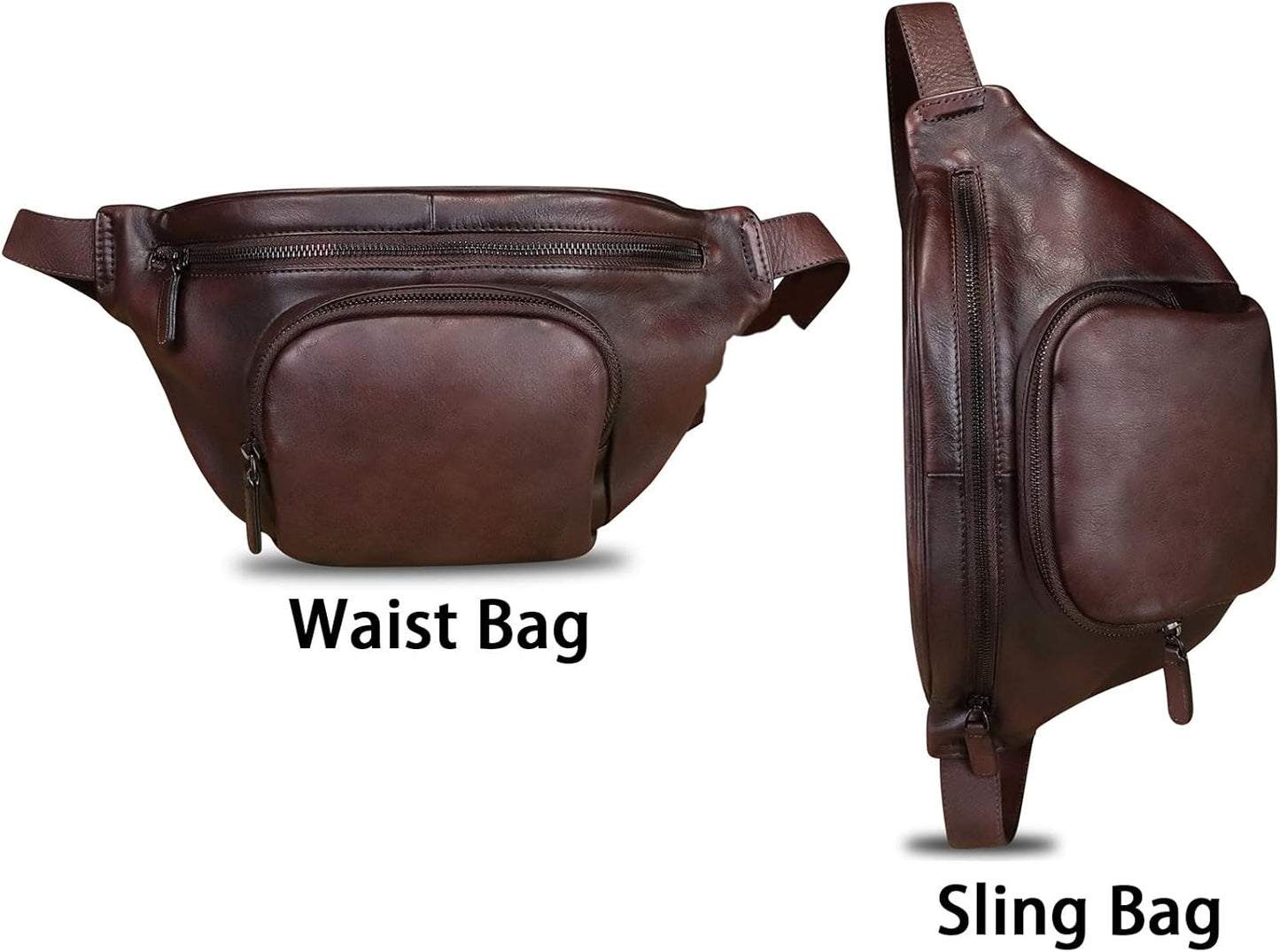 Genuine Leather Fanny Pack for Women and Men Vintage Real Leather Sling Bag Crossbody Bag Fashion Waist Bag Chest Purse (Coffee)