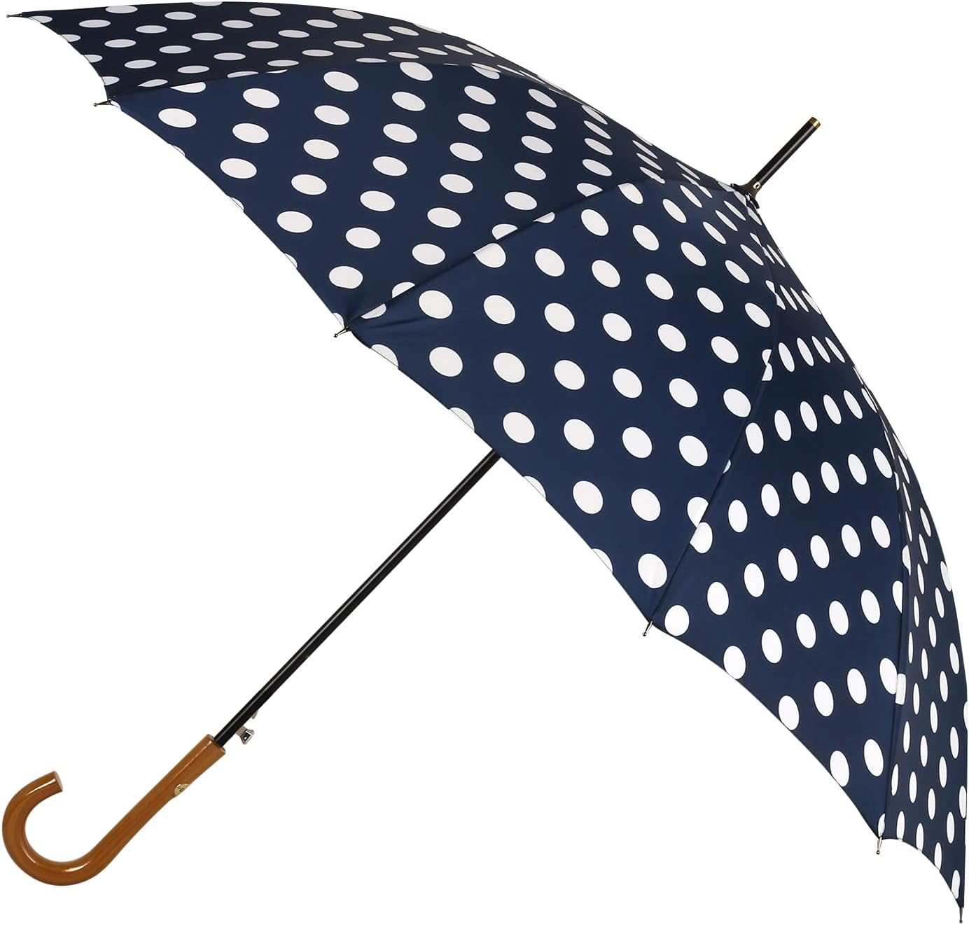 Agaric Classic Wooden Hook Handle J Stick Umbrella Auto Open Windproof Umbrella for Women (Navy Blue)