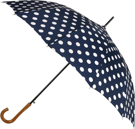 Agaric Classic Wooden Hook Handle J Stick Umbrella Auto Open Windproof Umbrella for Women (Navy Blue)