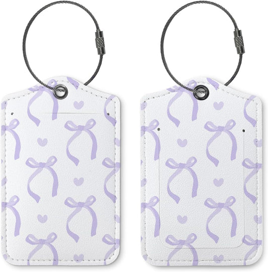 Coquette Purple Bow Luggage Tags for Suitcases, Cute Luggage Tags for Women, Preppy Gifts, Cute Trendy 2 Pack Luggage Tag for Travel, Teen Girls Gifts Suitcase Tags