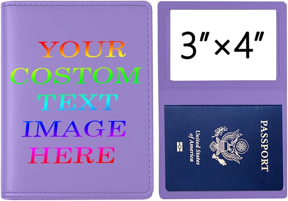 Personalized Passport Holder – Custom Name or Logo, PU Leather Travel Wallet for Men & Women, Fits Passport, Compact Travel Accessory Gift (Purple)