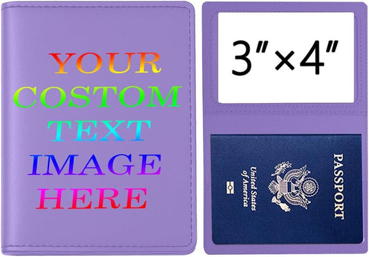 Personalized Passport Holder – Custom Name or Logo, PU Leather Travel Wallet for Men & Women, Fits Passport, Compact Travel Accessory Gift (Purple)