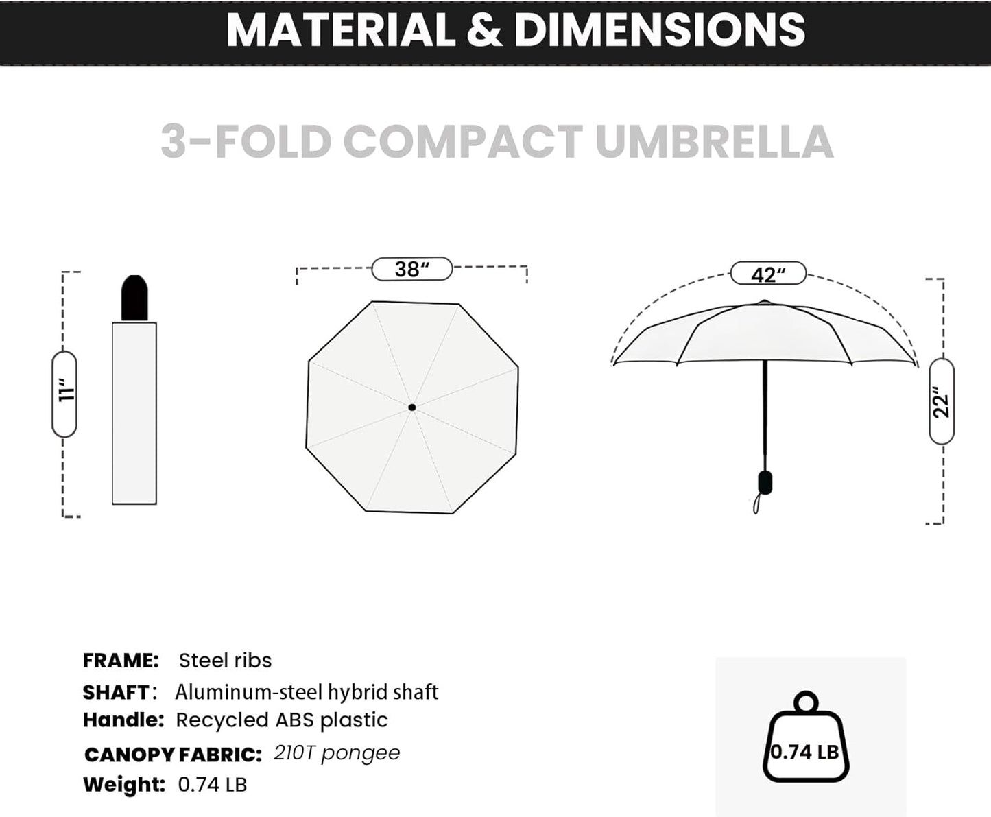 SIEPASA Windproof Travel Compact Umbrella-Automatic Umbrellas for Rain- Folding Umbrella, Travel Compact Umbrella.(Black Polka Dots)