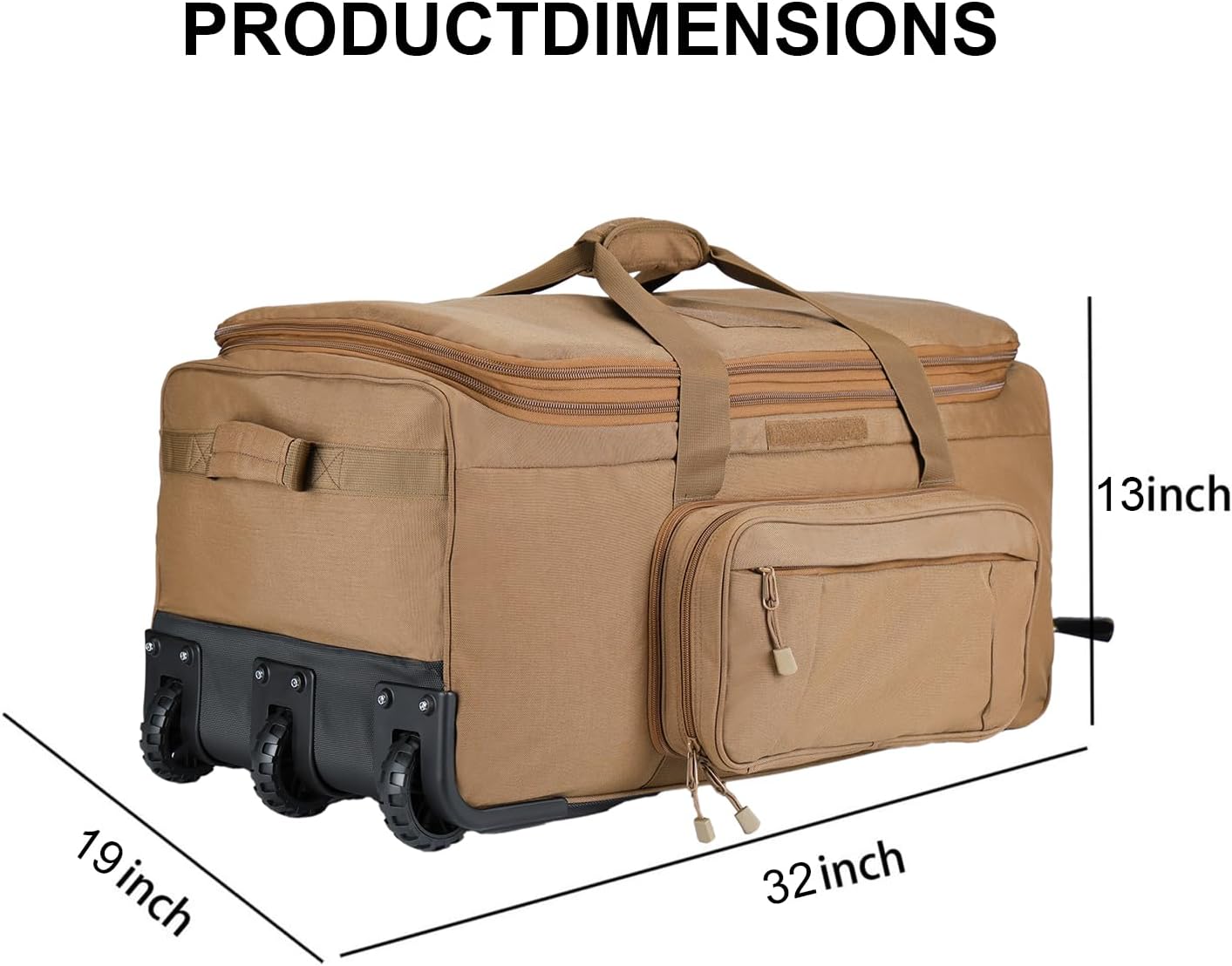 Military Wheeled Deployment Bag Large Tactical Heavy Duty Duffel Bag for Camping Hiking (Tan)