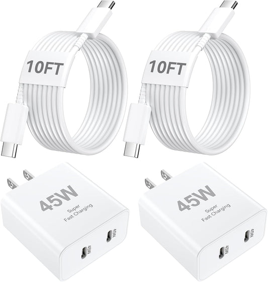 iPhone 17 16 15 Charger Fast Charging PD 45W 2-Port, 10 FT USB C Cable iPhone 17/16/15 Pro max Charging Long Cord with Apple Charger Block for iPhone 17 Pro Max/17 Pro/17 Air/iPhone 16 15 Series, iPad