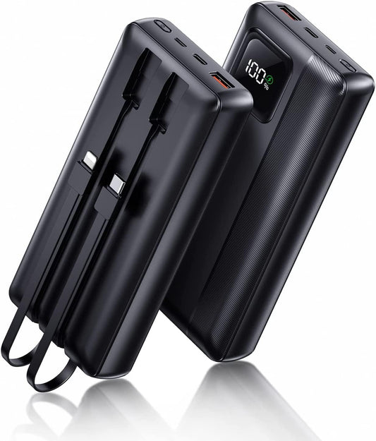 Power-Bank-Portable-Charger - 40000mAh Power Bank Support PD 30W and QC4.0 Fast Charger with Built-in 2 Output Cable and LED Display for iPhone and Android Phones and Most Electronic Devices