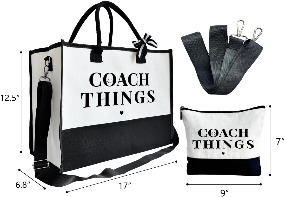 Coach Gift Tote Bag – Thank You Present for Coach, Large Canvas Travel Shoulder Bag with Zipper, Reusable Beach Shopper Handbag, Appreciation Gift for Women or Men