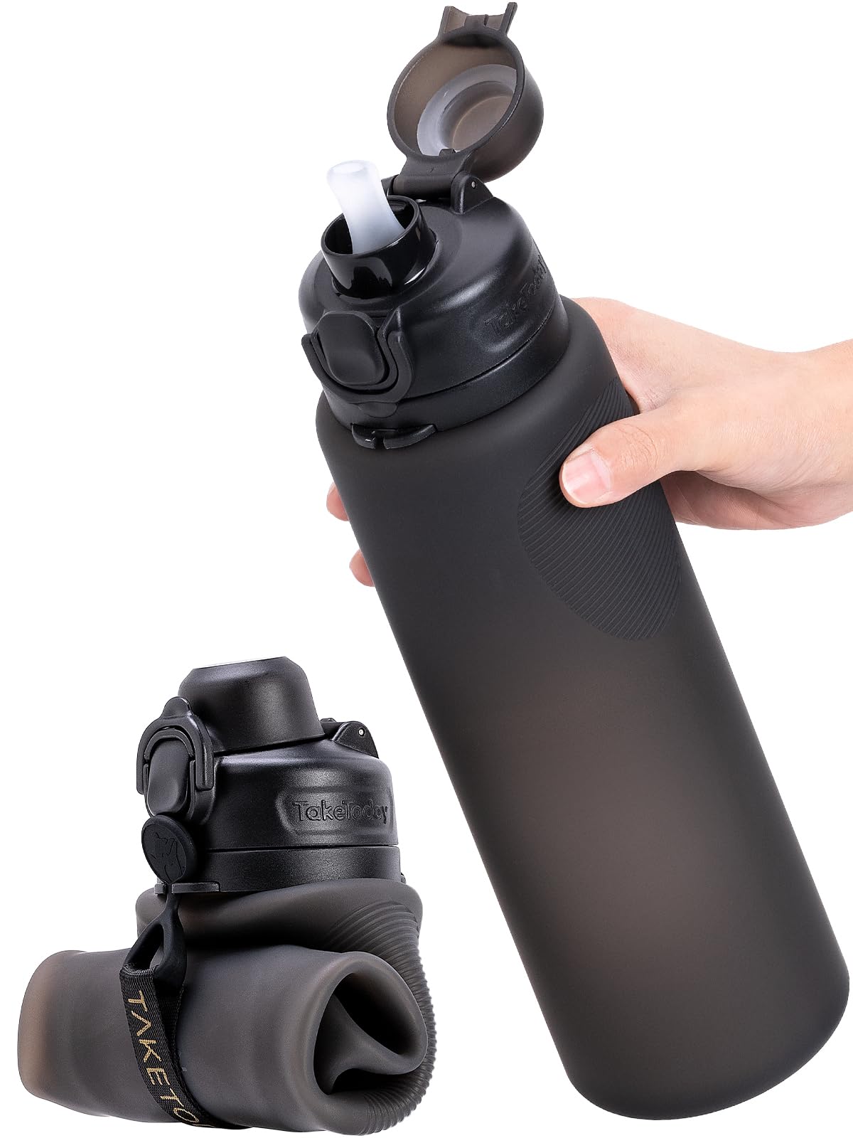 TakeToday Collapsible Water Bottles, Foldable for Travel, 32oz, Black