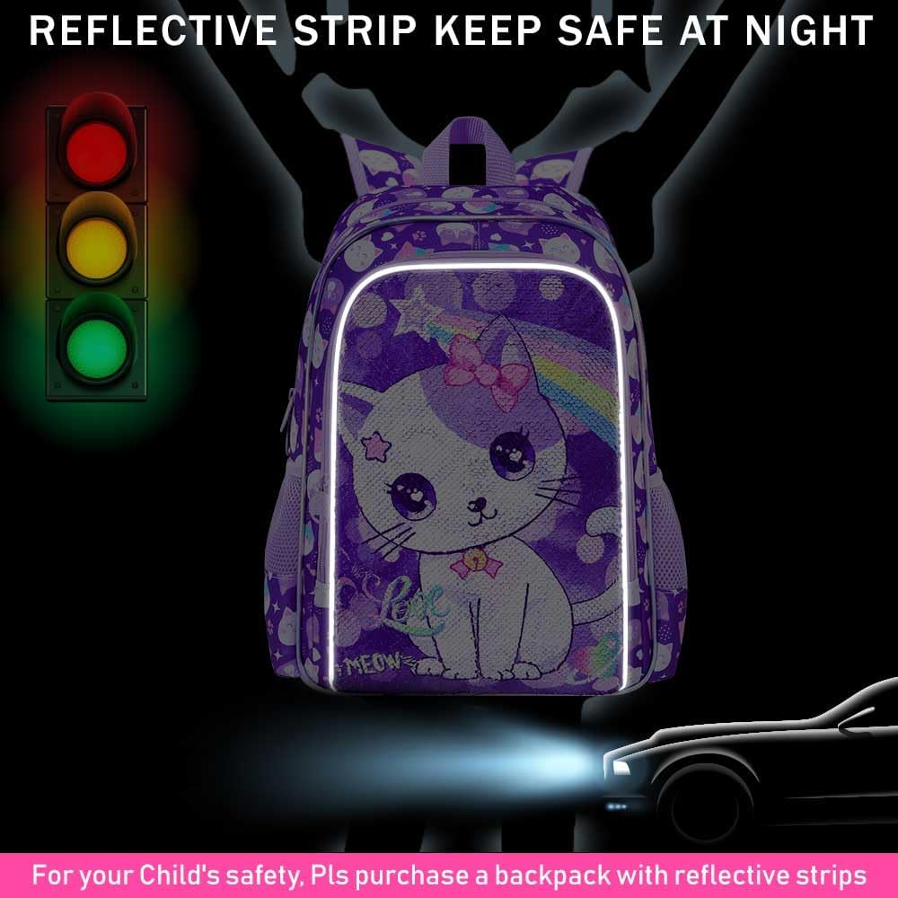 3PCS Girls Backpack, 16" Sequin Prechool Elementary Bookbag and Lunch Box