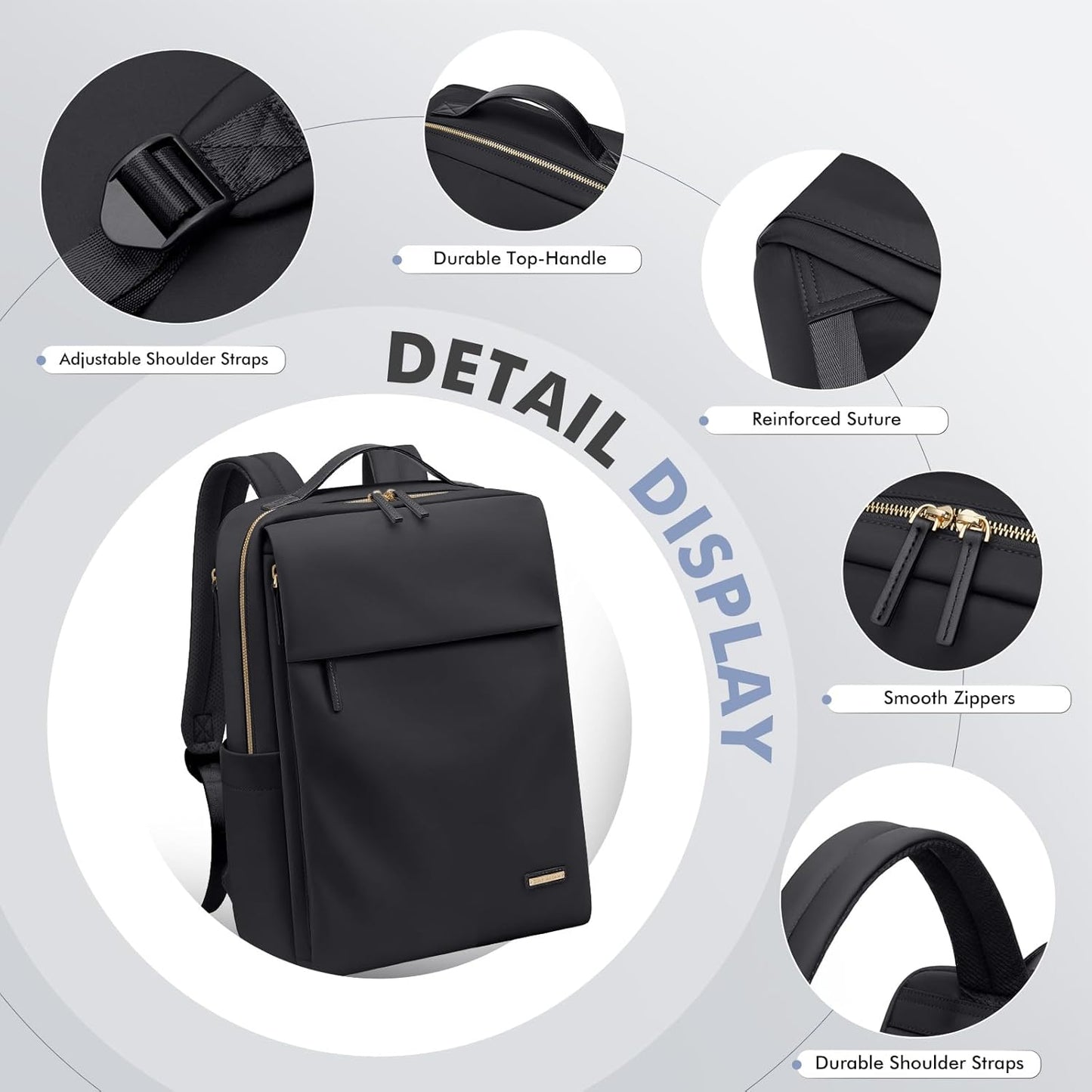 GOLF SUPAGS Travel Laptop Backpack for Women Airline Approved for Work College Travel Multi-Functional Casual Daypack Teacher Nurse Bags Fits 15.6 Inch Notebook (Black)
