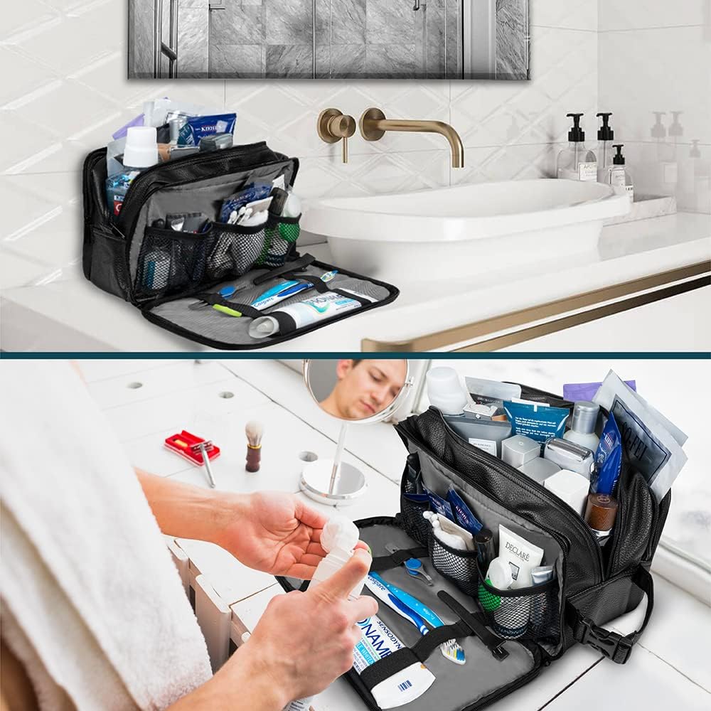 PAVILIA Toiletry Bag for Men, Travel Pouch Essentials Shaving Dopp Kit, Travel Bag Toiletries Organizer Case, Cosmetic Make Up Accessory, Water Resistant