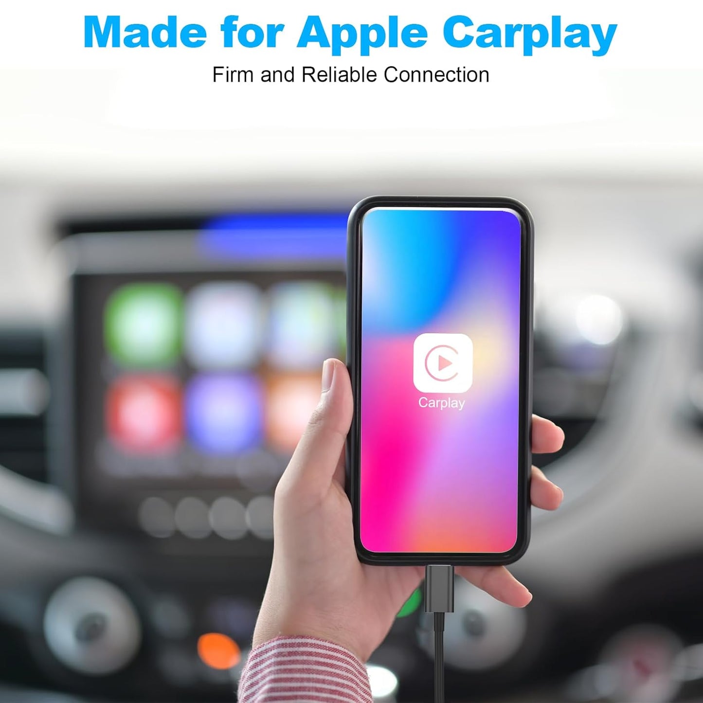 Car Carplay Cable, USB A to Lightning Cable 3FT Compatible with iPhone 14 13 12 11 Pro Max XR XS X Charger Cord，Car Charging Cord（Black）