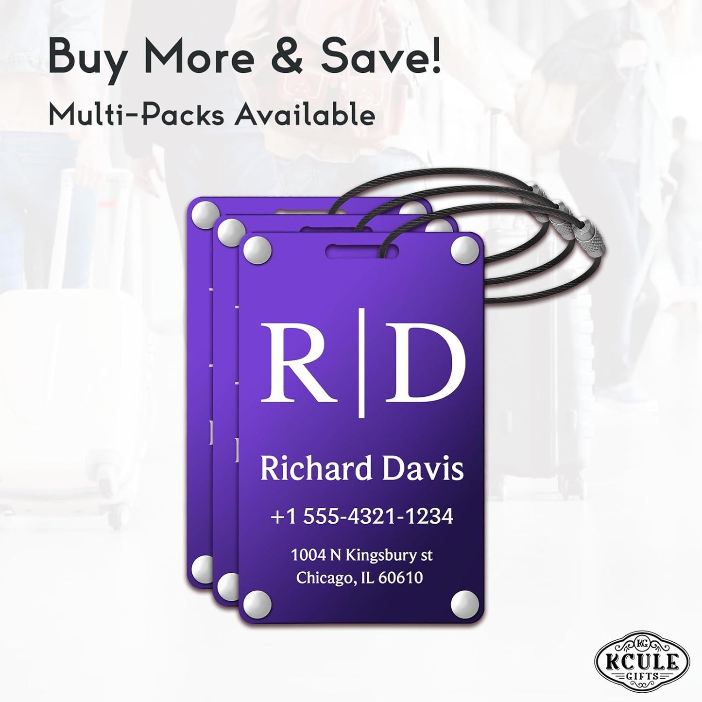 Personalized Luggage Tags for Suitcases - Monogram Style Aluminum Custom Luggage Tags for Backpacks