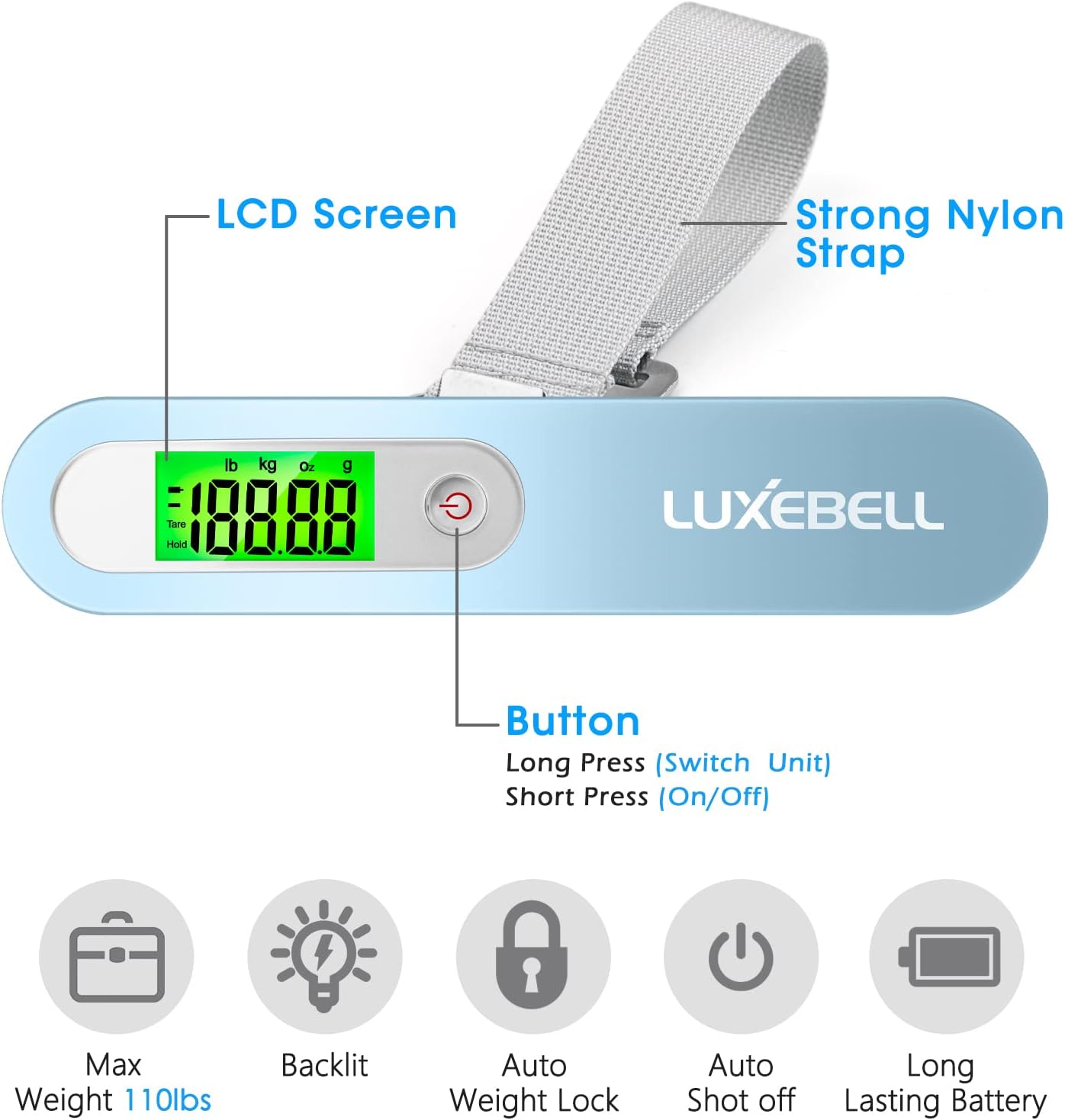 Digital Luggage Scale Vacation Travel Essentials Accessories Gifts for Traveler Portable Suitcase Handheld Weight Scale 110 lbs Hanging Baggage Travel Must Haves
