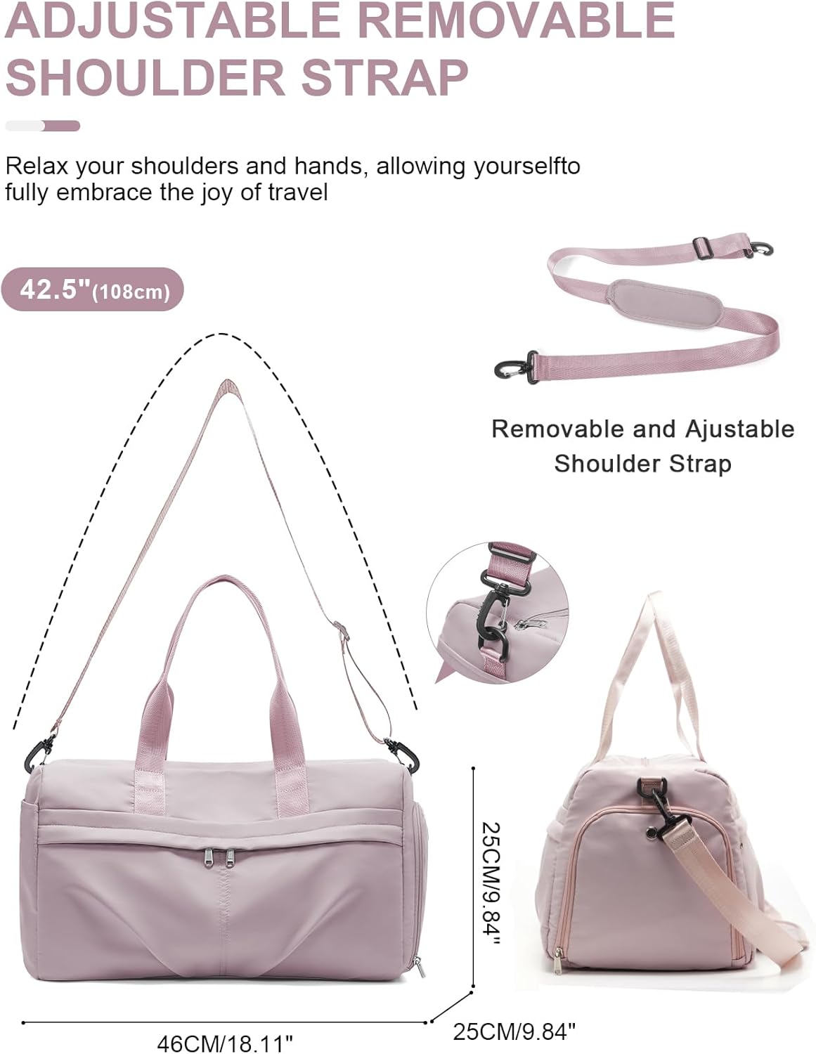 Gym Bag for Women Duffle Bag with Shoe Compartment Yoga Mat Bag Sports Workout Bag Weekend Overnight Bag, Light Pink
