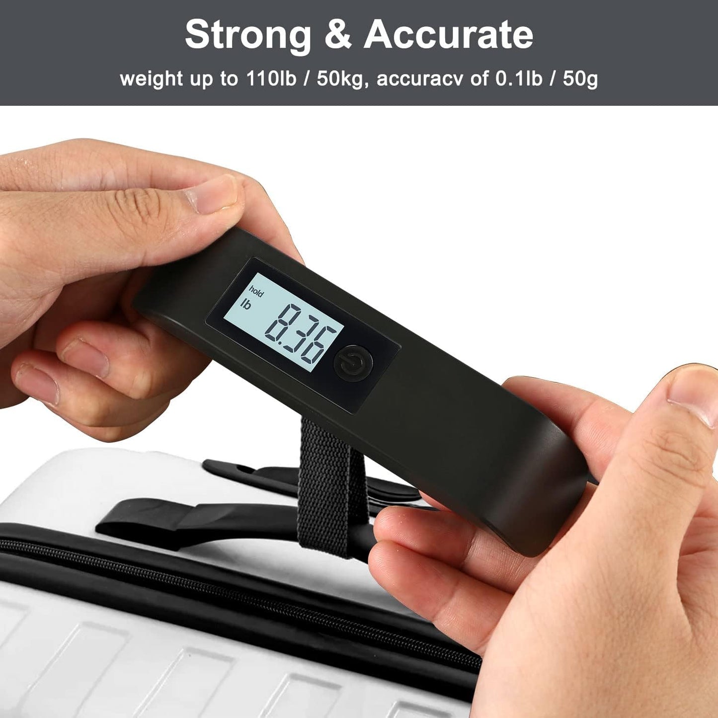 travel inspira Luggage Scale, Portable Digital Hanging Baggage Scale for Travel, Suitcase Weight Scale with Rubber Paint, 110 Pounds, Battery Included