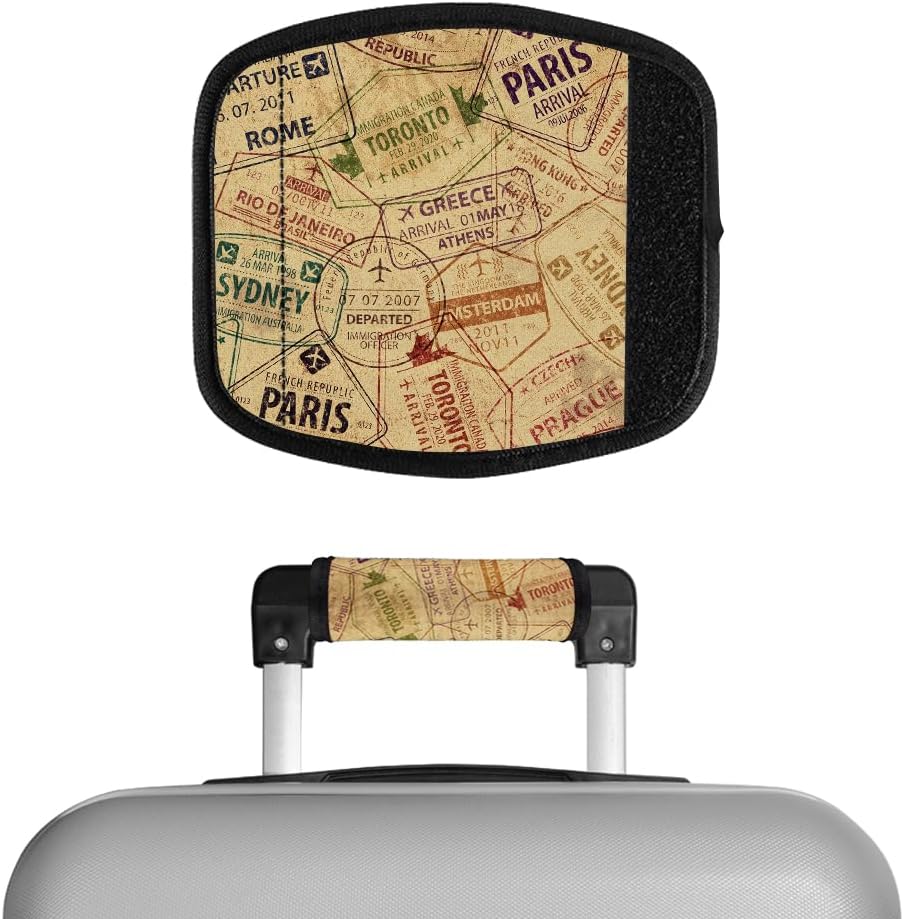 WIRESTER 1Pc Neoprene Luggage Handle Wrap Cover, Grip Luggage Identifier Accessories for Travel Bag Suitcase Luggage - Passport Custom Stamps