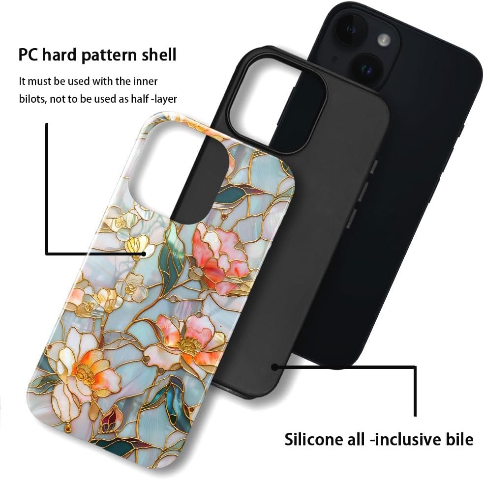 Case for iPhone 13 - Slim Fit Anti-Scratch Phone Case for Girl Women - Stained Glass Aesthetic Flowers (Glossy)