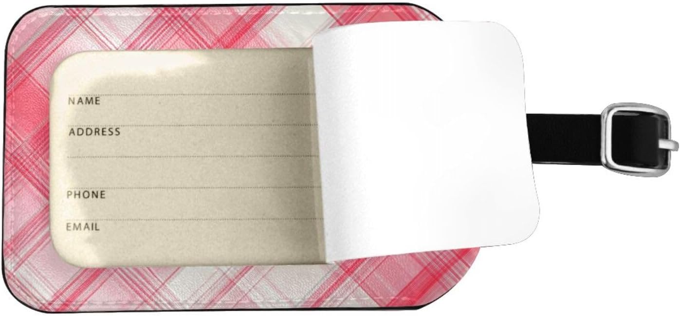 Pink White Plaid Luggage Tag Leather Suitcase Tags Cute Luggage Identifiers for Suitcases Privacy Cover Travel Name Tag for Kids Adult