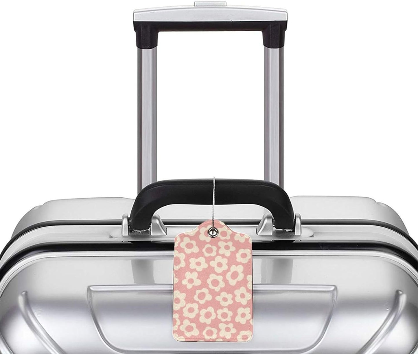 2 Pack Luggage Tag for Suitcase, Cute Leather Suitcase Tags Identifiers with Privacy Name Address Labels Durable Steel Loop for Women Men Girl Travel (Cute Pink Flower)