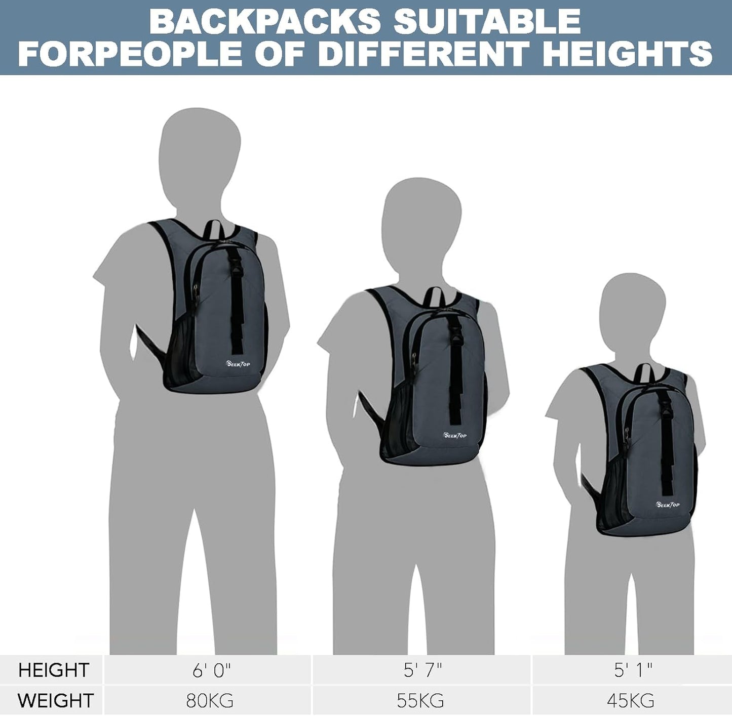 Seektop 15L Small Hiking Backpack for Women Men, Lightweight Hiking Packable Daypack with Phone Pocket for Travel Camping (Grey, 15L)