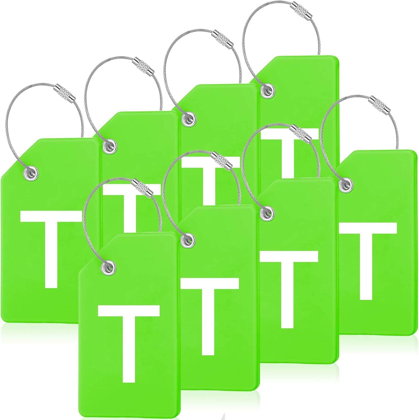 8 Pcs Initial Letter A-Z Luggage Tags Silicone Suitcase Instrument Tag with Name Card and Stainless Steel Loop(Letter T,Green)