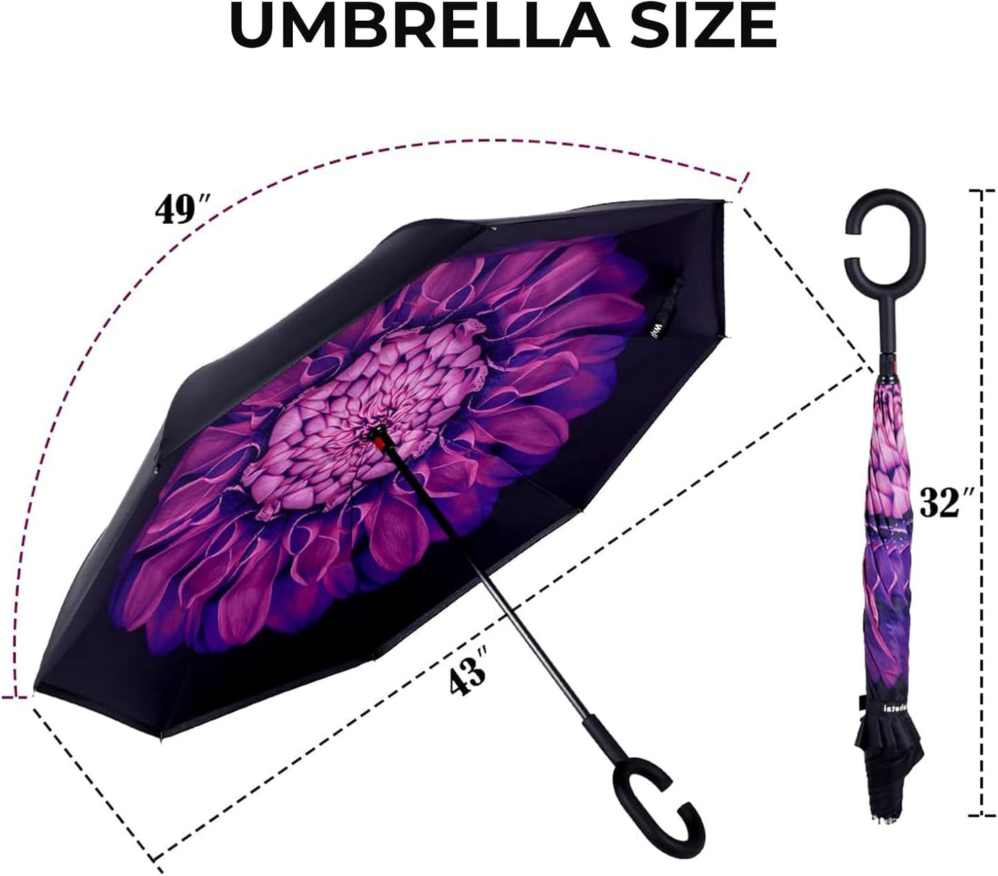 LLanxiry Windproof Inverted Umbrella, Large Reverse Umbrellas for Rain with C-shaped Handle Big Upside Down Inside Out Umbrella for Women & Men