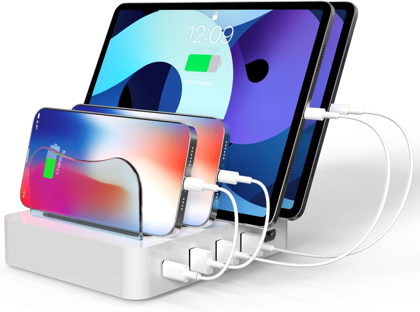 USB Charging Station - Charging Dock - 4-Port - Fast Charging Station for Multiple Devices - Docking Station - Smart Charging Station Dock - Multi Charging Station for Cell Phones and Tablets