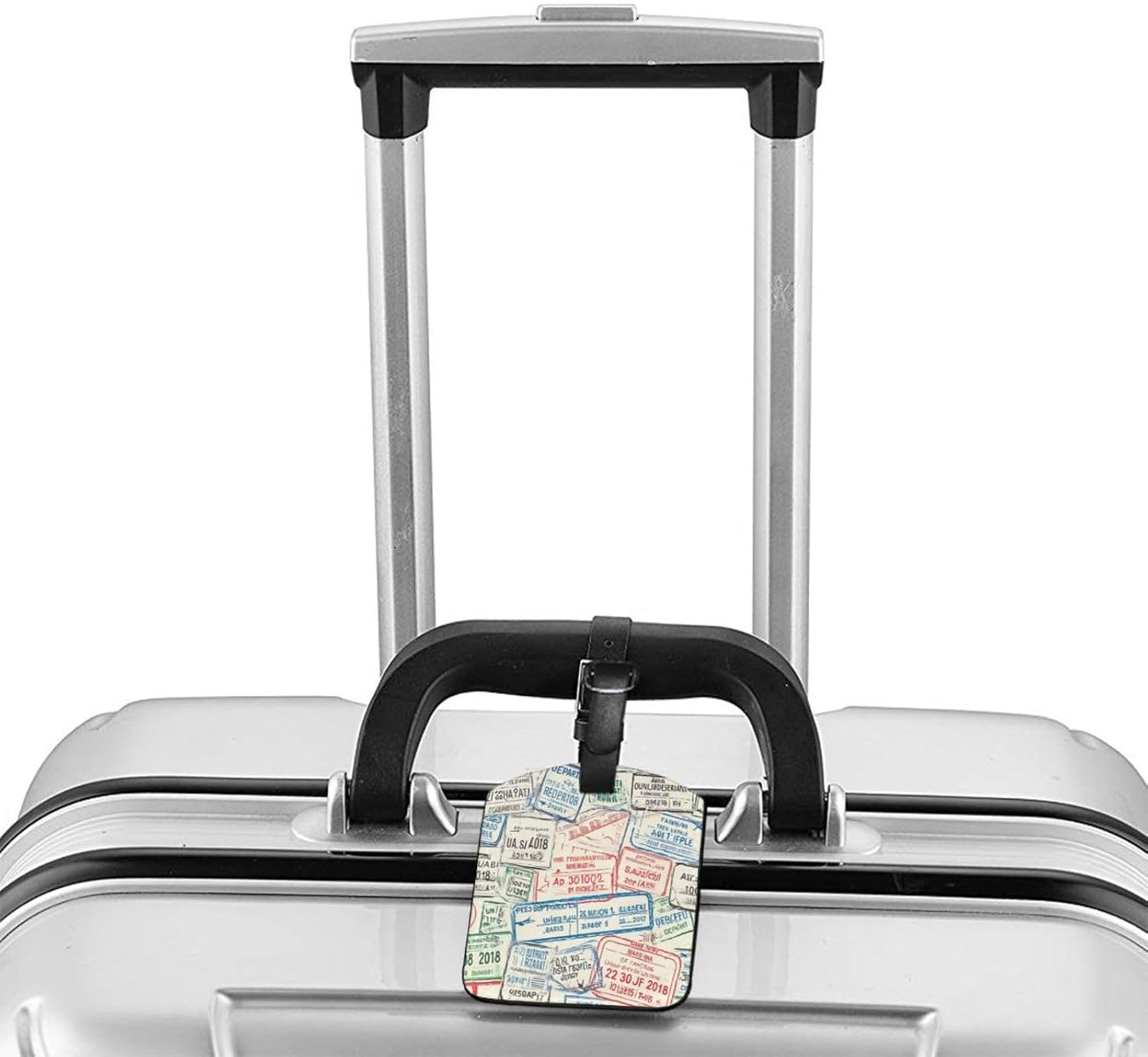 Grunge Passport Luggage Tag for Suitcases,Airport Stamps Colorful Red Green Gray Blue PU Leather