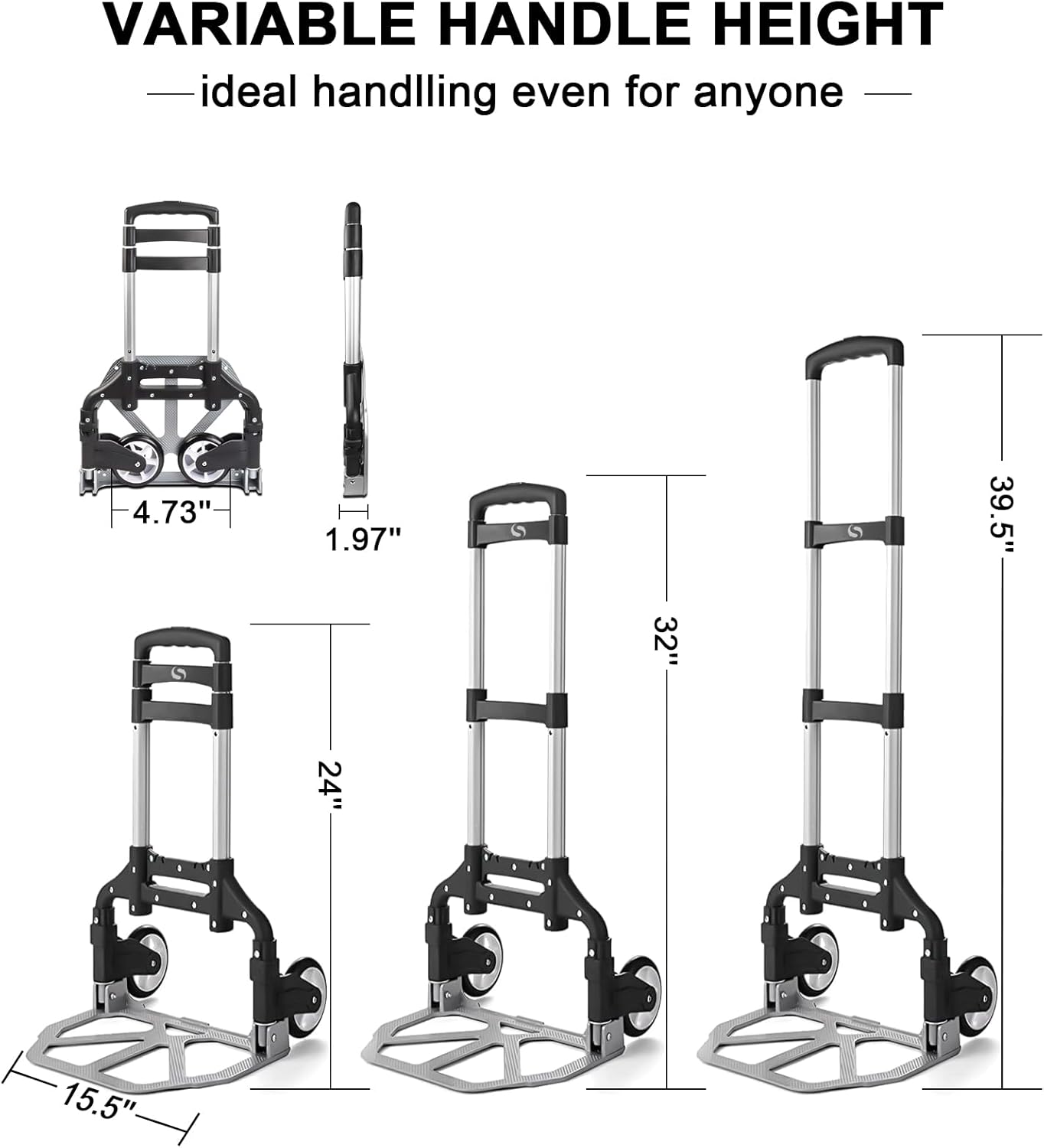 Folding Hand Truck, Dolly Cart with Wheels Foldable, Lightweight Aluminum Luggage Cart Portable Collapsible Trolly for Utility Cart, Hand Trucks for Moving Travel Shopping Airport Office
