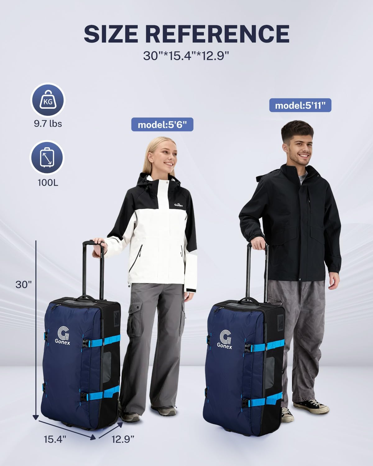 Gonex Rolling Duffle Bag with Wheels, Water-repellent 30 inch Nylon Large Wheeled Travel Duffel Luggage with TSA Lock & Telescopic Handle 100L, Navy Blue