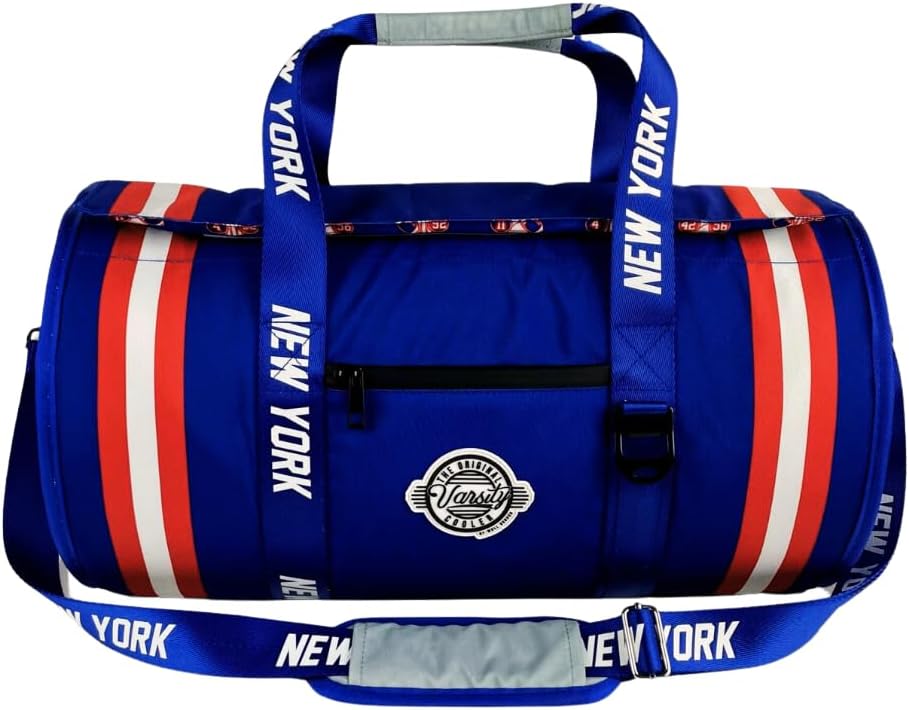 Varsity Cooler New York Travel Party Duffel & Cooler – 30 Can Leakproof Insulated Tote Bag, Waterproof Soft compartment for Tailgating, Golf, Beach, Carry-On Luggage & Outdoor Sports