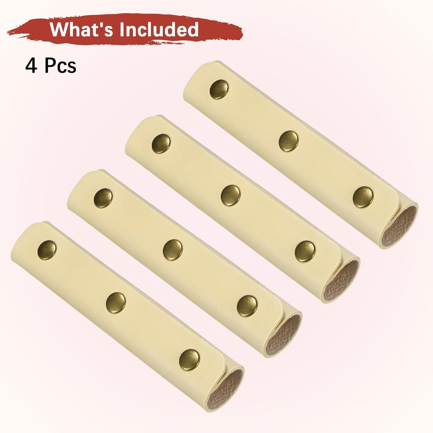 Leather Handle Wrap [4PCS] - Handbag Handle Wrap Cover with 3 Metal Clasps Use for Suitcases & Bags & Shopping Totes & Wallets - [Beige-5IN/13CM] Soft Purse Strap Pad