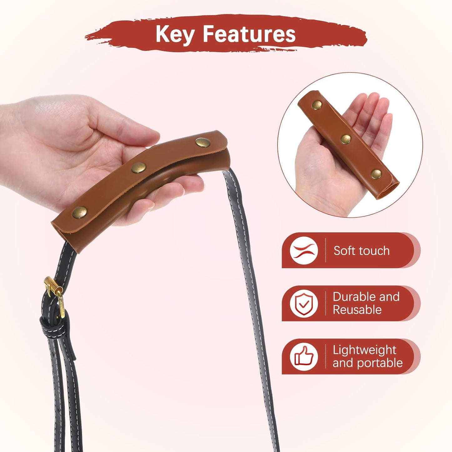 Leather Handle Wrap [4PCS] - Handbag Handle Wrap Cover with 3 Metal Clasps Use for Suitcases & Bags & Shopping Totes & Wallets - [Dark Brown-5IN/13CM] Soft Purse Strap Pad
