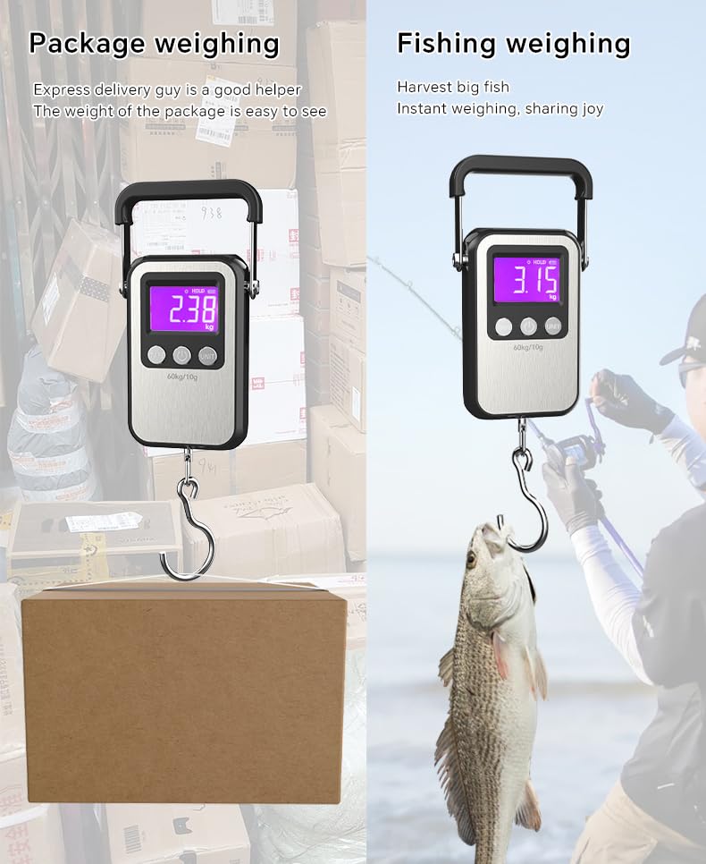 Digital Luggage Weight Scale 132lb 60kg Hanging Scales Fish Scale, 2 AAA Batteries (Not Included) (Black)