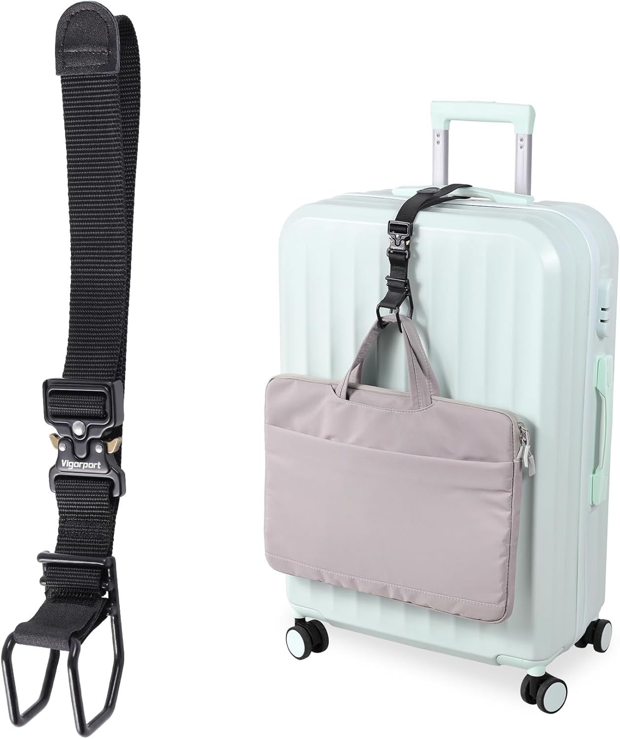 Vigorport Luggage Hook Strap, J Hook for Add a Bag Luggage, Multi Adjustment Bag Strap Hook with Hands Free