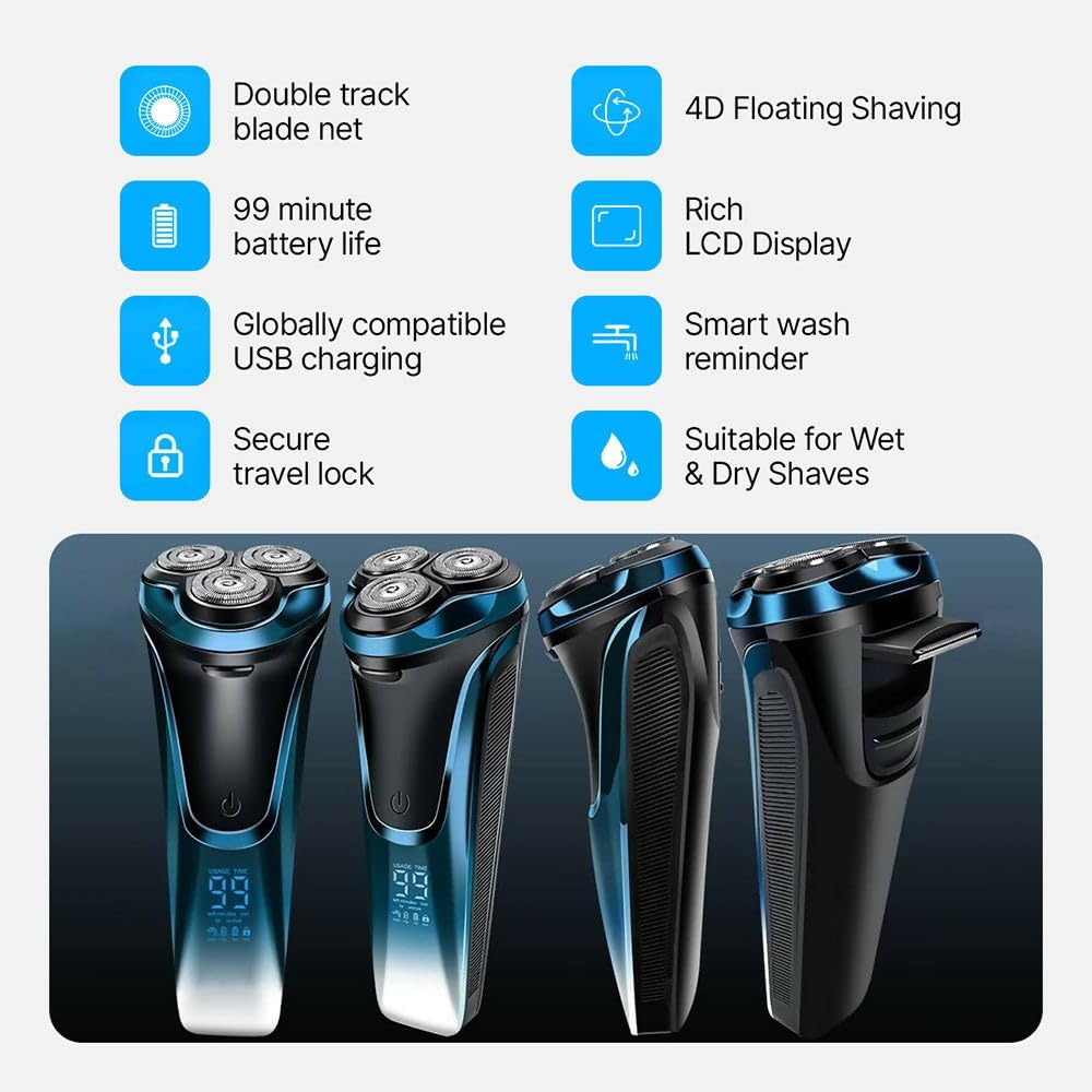Electric Razor 4d Rotary, Ipx7 Waterproof, 2025 New Rechargeable Facial Electric Razor for Men, Wet & Dry Shaving (1 Set)