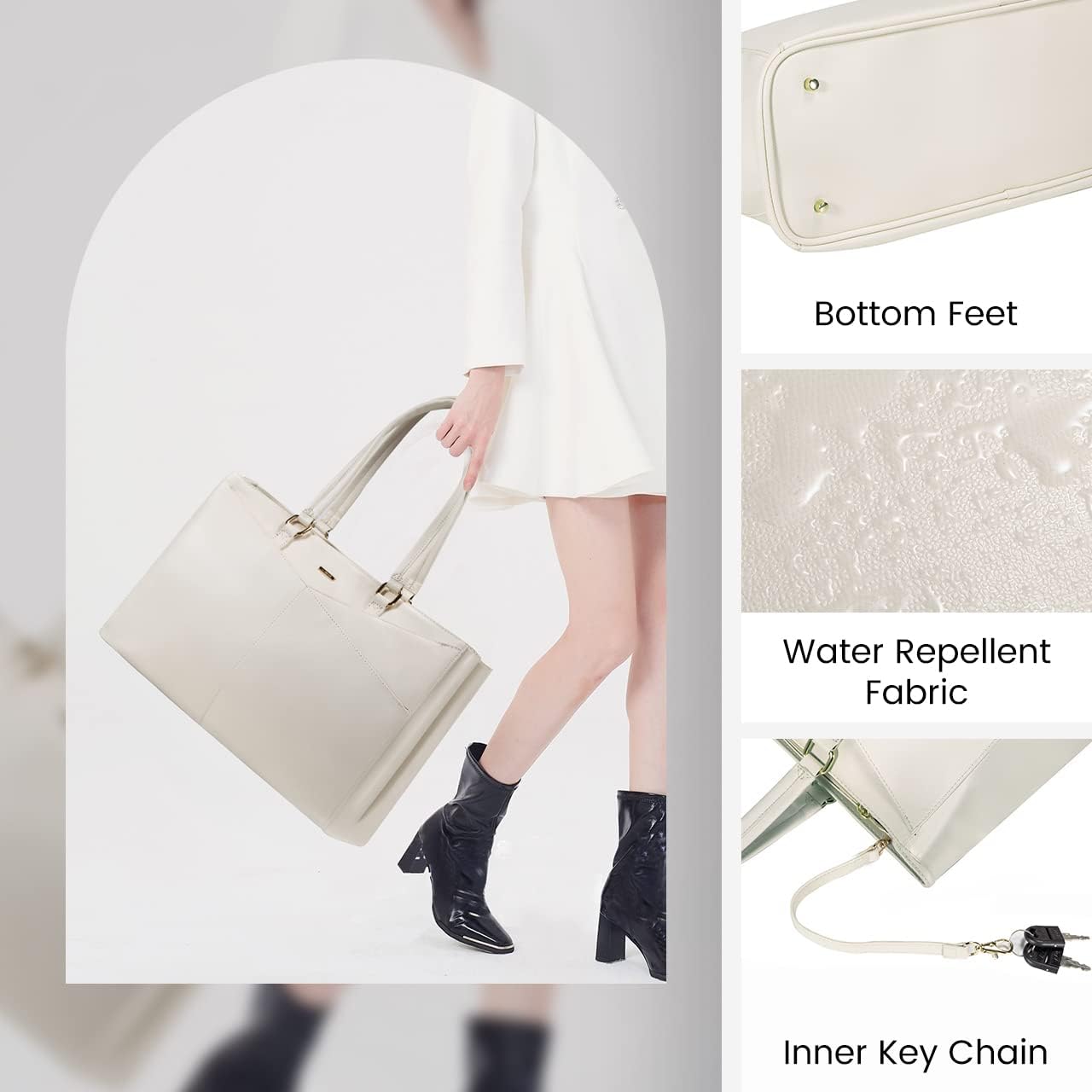 LOVEVOOK Laptop Bag for Women 15.6 Inch Tote Bags Waterproof Computer Briefcase for Teacher Business Office Work Bag,Beige