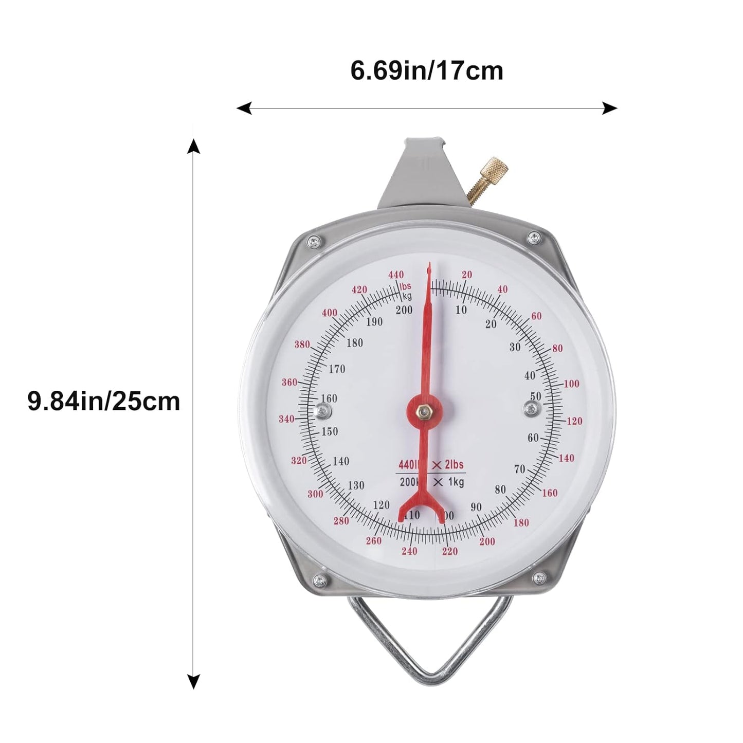 Mechanical Hanging Scales 440lb/200kg, High Accuracy Large Display Spring Dial Weight Scale Big Game Scale for Kitchen Fishing Hunting Farms