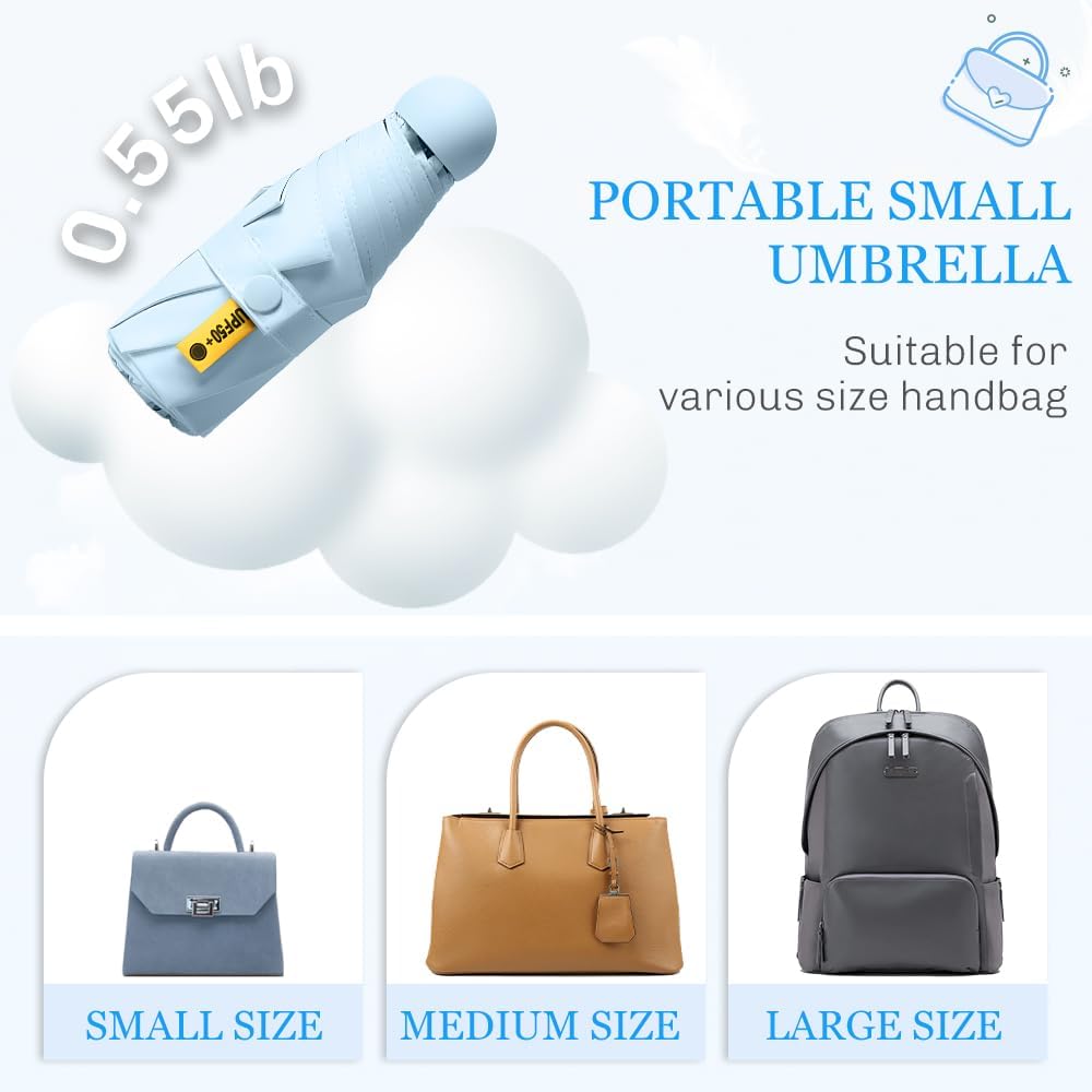 TOPSAIL Mini Umbrella Compact for Travel, UV Sun Protection(UPF50+), Waterproof for Light Rain, Suitable for Women & Kids With a Case, Manual Folding Small Pocket Size Ufor Backpack/Purse