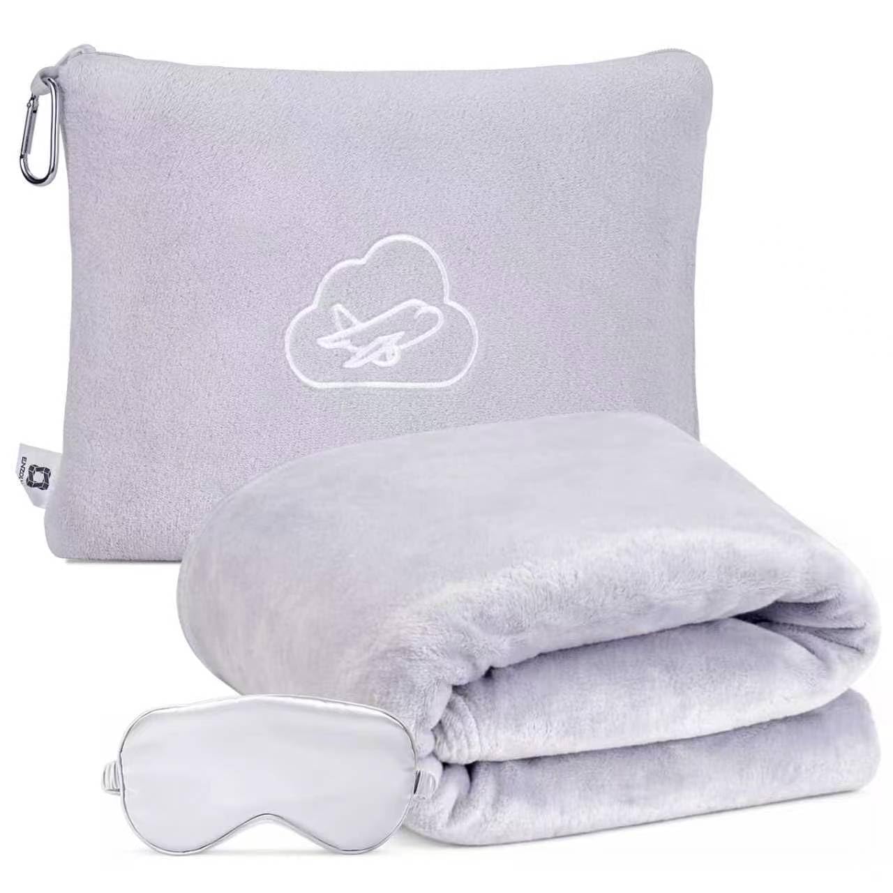 ENZOLVE Travel Blanket Pillow,Airplane Blanket Compact with Bag Eye Mask, Ultra-Soft,Warm &